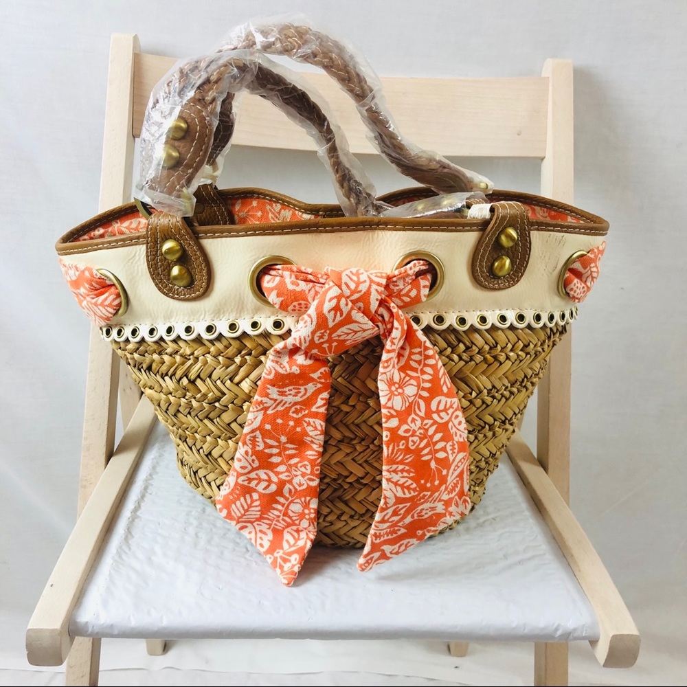 Rafe Woven Straw Bucket Bag Hand Crafted NWOT